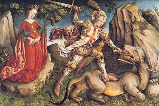 Sant Jordi rescatando a la princesa del dragón que iba a devorarla